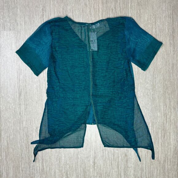 Vintage NDCC Norma Dani Clothing Sheer Button Up Blue Floral Shirt S NEW Boho - Picture 2 of 5